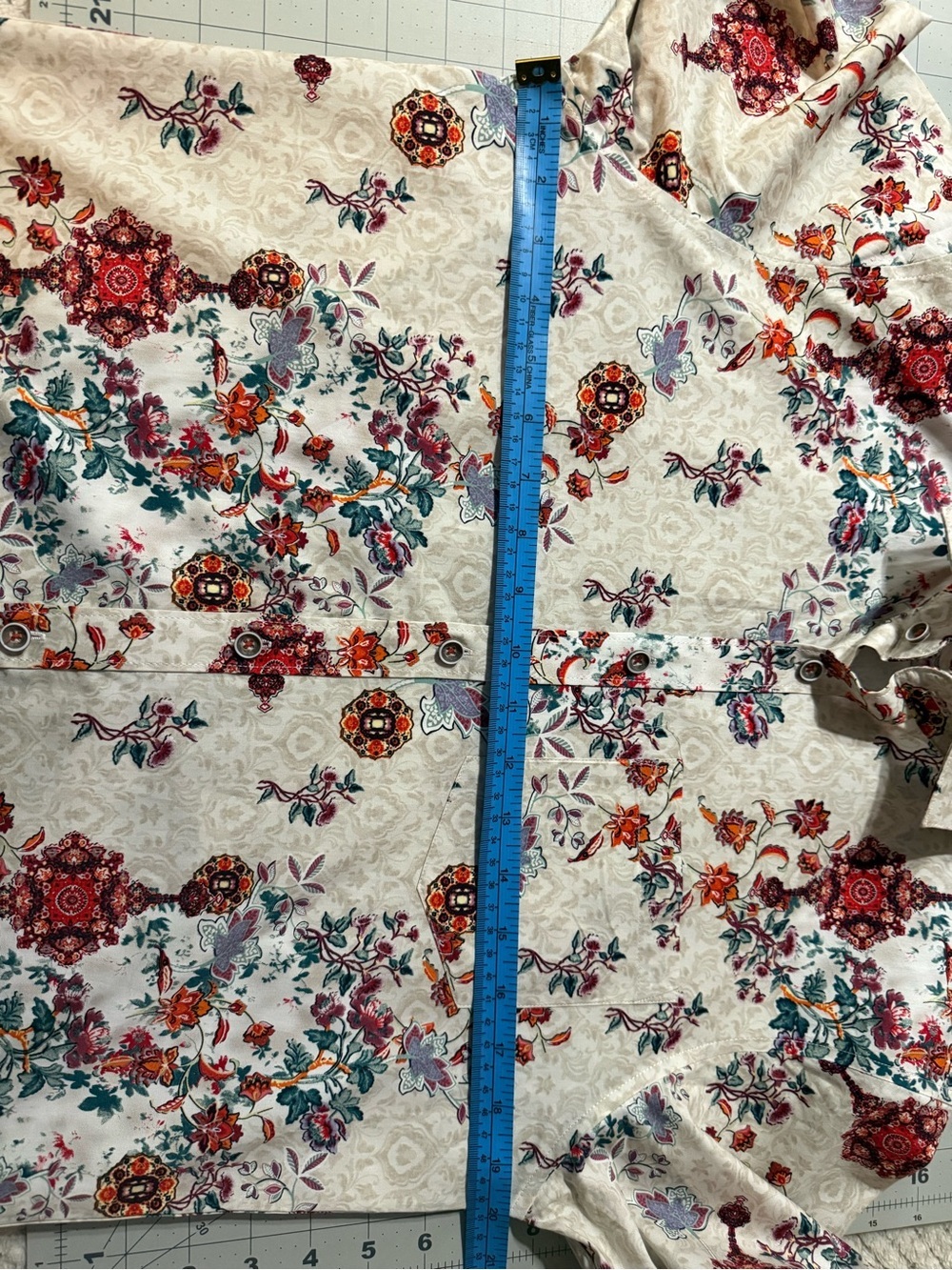 Paisley & Gray Cream Shirt with Red, Teal & Orange Floral Men’s Slim Shirt 0154 - Picture 12 of 16